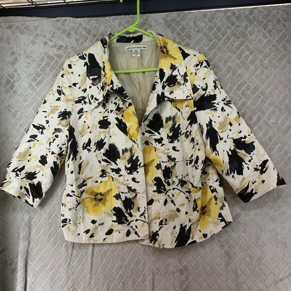 David Brooks Women XL Blazer Silk Floral Artistic Colorful 3/4 Sleeve Open Front - Picture 1 of 16
